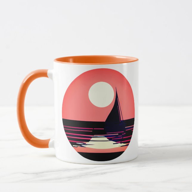 Mug Silhouette de voilier face au coucher de soleil or (Gauche)