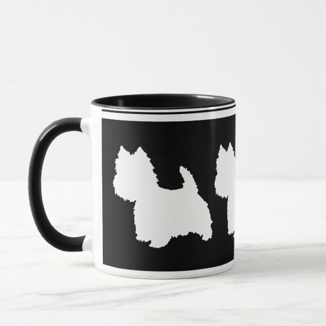 Mug Silhouette de Westie Blanc sur Noir (Gauche)