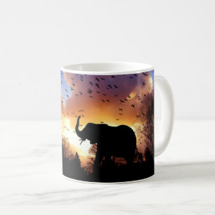 Mug Silhouette d'éléphant africain au Sunset Coffee Mu