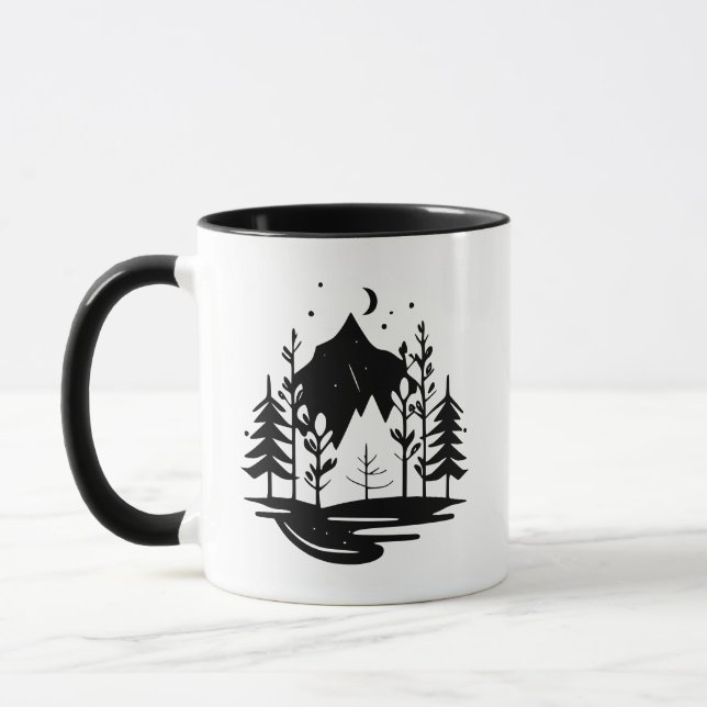 Mug Silhouette des montagnes forestières (Gauche)