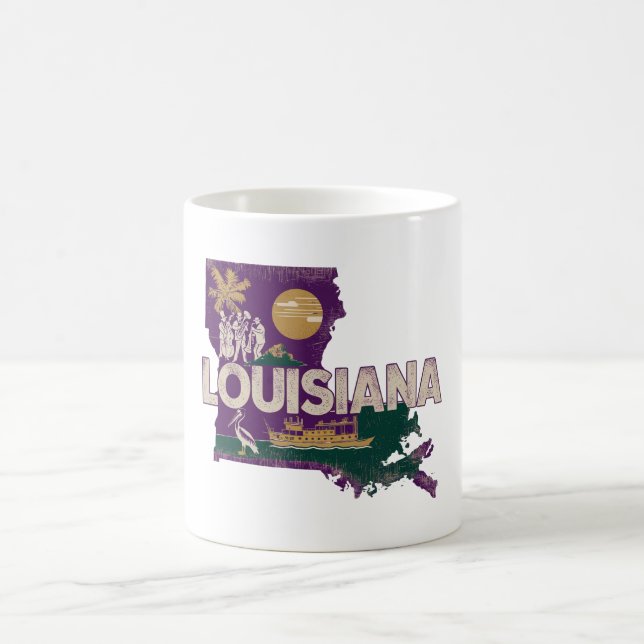 Mug Silhouette d'état rétro de Louisiane (Centre)