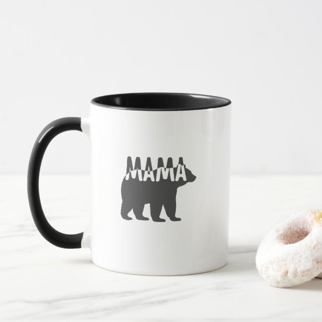 Mug Silhouette d'ours maman noir et blanc (Avec donut)