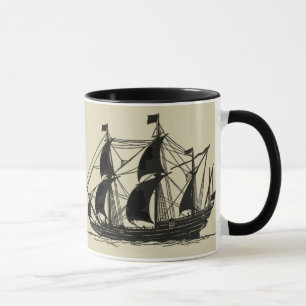 Mug Silhouette du navire avec voiles de billage