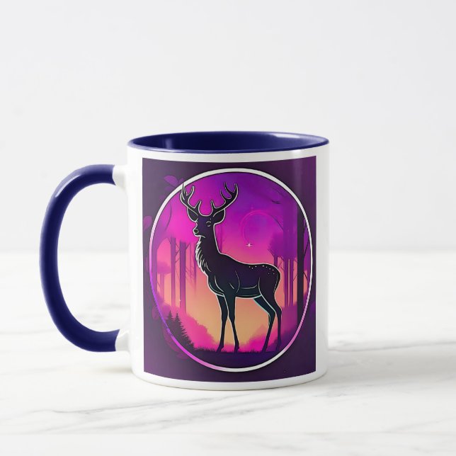 Mug Silhouette d'un cerf sur aux aurores. (Gauche)