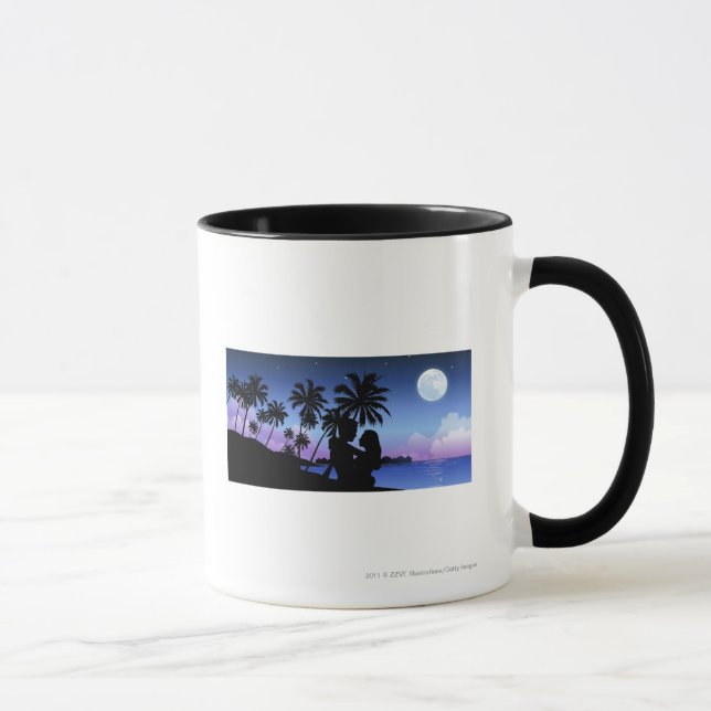 Mug Silhouette d'un couple embrassant sur la plage (Droite)