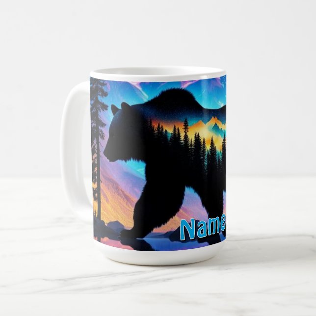 Mug Silhouette d'un ours montrant le paysage naturel (Devant gauche)