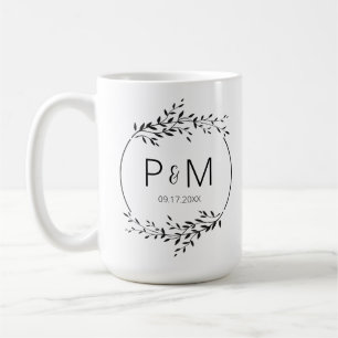 Mug Silhouette élégante du Monogramme Mariage feuille