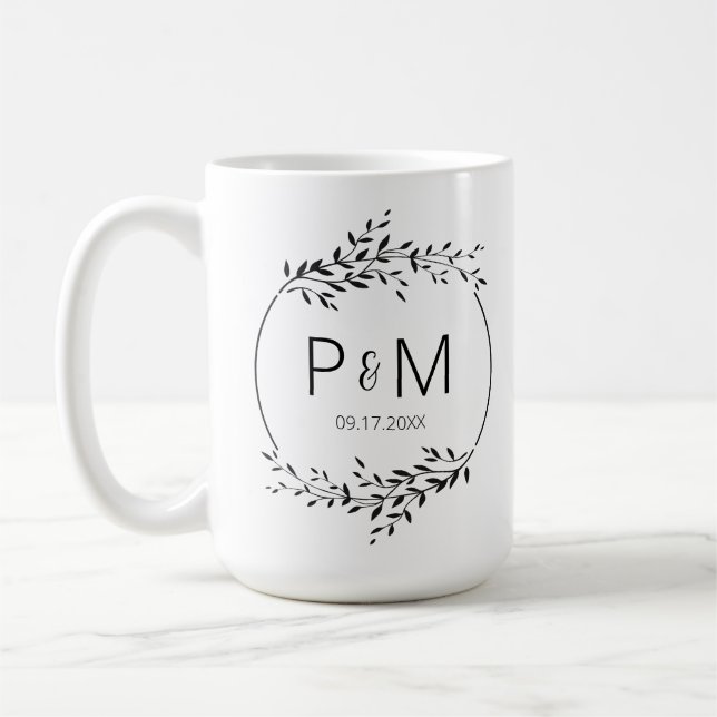 Mug Silhouette élégante du Monogramme Mariage feuille (Gauche)