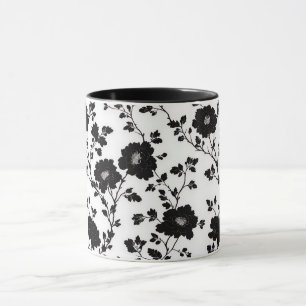 Mug Silhouette Florale Noire Classique à Haut Contrast