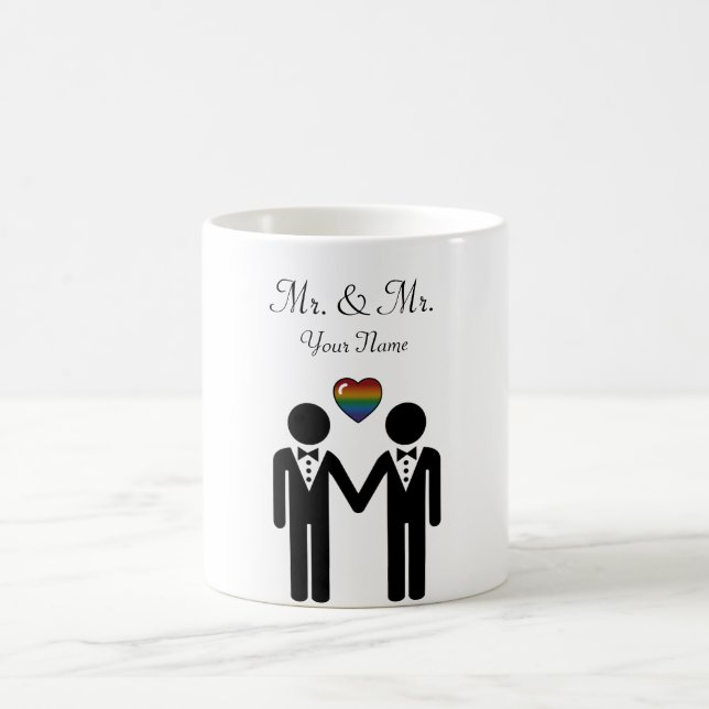 Mug Silhouette Gay Groom avec Rainbow Heart (Centre)