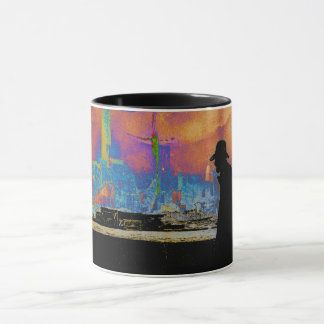 MUG SILHOUETTE HOMME MARCHANT À TRAVERS L'ART DES RUIN