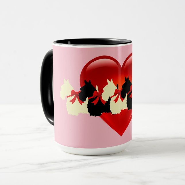 Mug Silhouette noire écossaise Terrier, rose zazzle (Devant gauche)