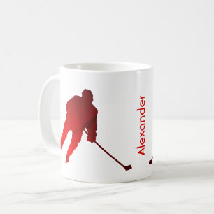 Mug Silhouette rouge du joueur de hockey sur glace
