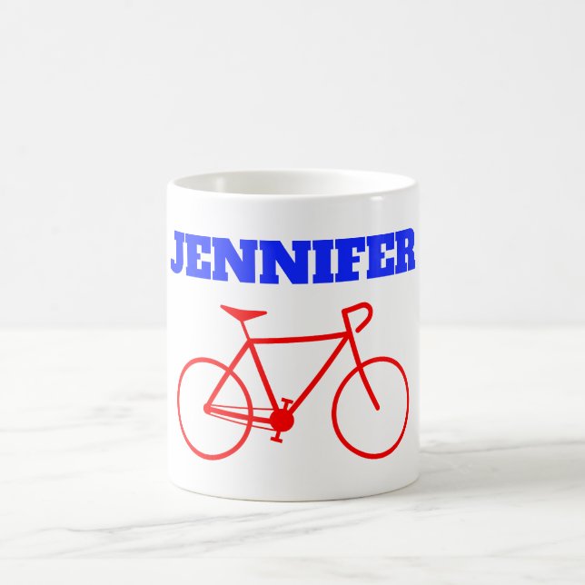 Mug Silhouette rouge simple de bicyclette + Nom fait (Centre)