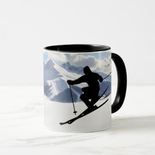 Mug Silhouette skieur en montagnes enneigées Personnal