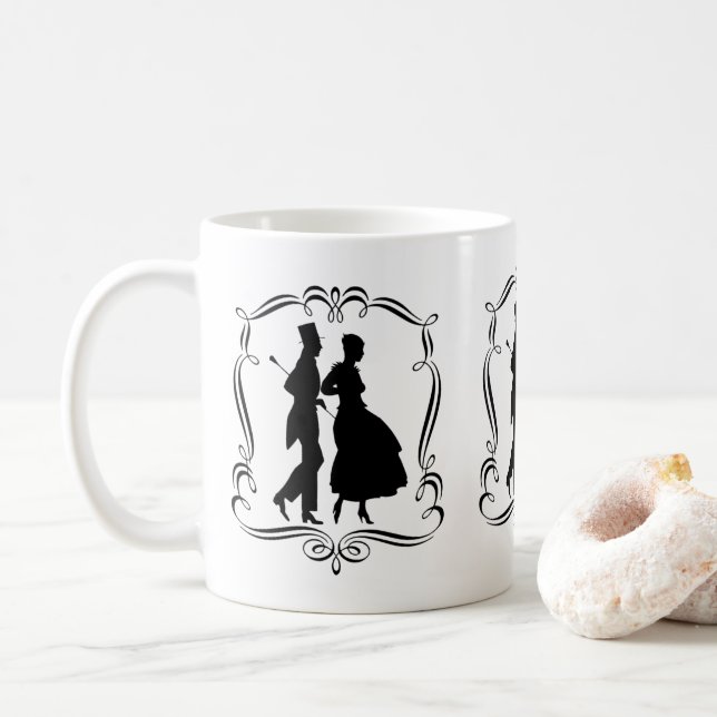 Mug Silhouette vintage Art Élégante Homme Femme (Avec donut)