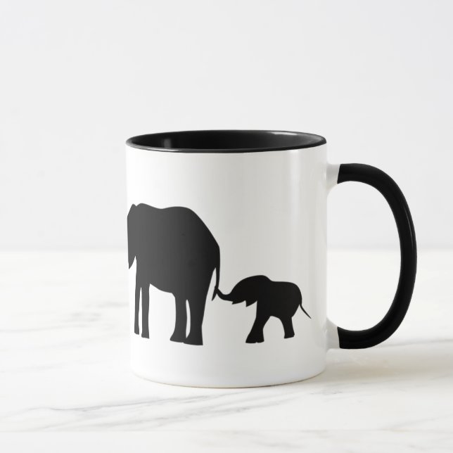 Mug Silhouettes de 3 éléphants tenant des queues (Droite)