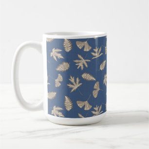 Mug Silhouettes de feuilles rustiques, Bleu Denim, Kak