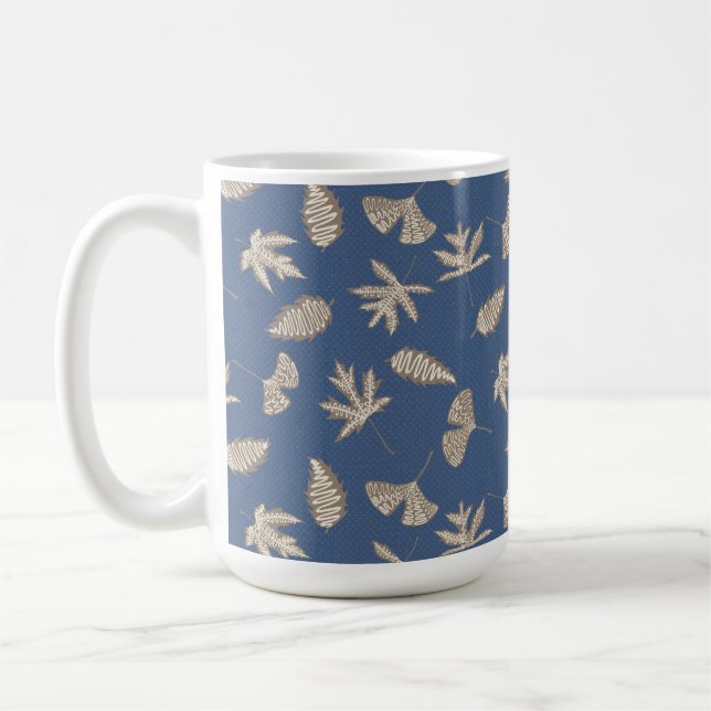 Mug Silhouettes de feuilles rustiques, Bleu Denim, Kak (Gauche)