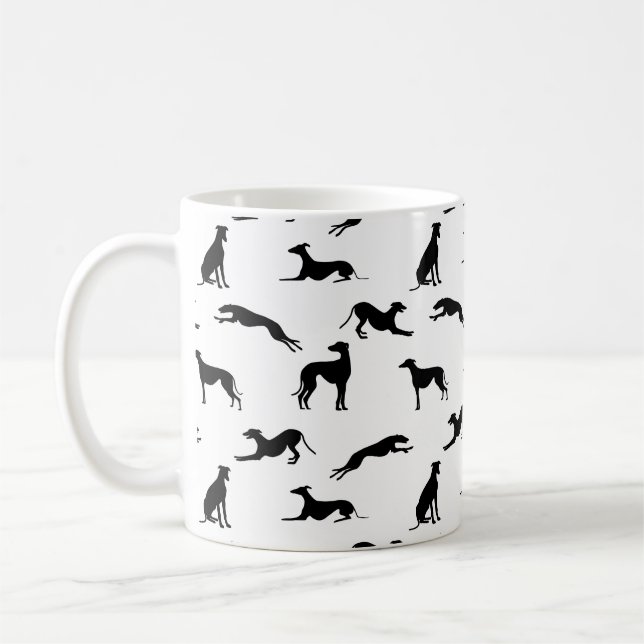 Mug Silhouettes Greyt Greyhound - Noir sur Blanc (Gauche)