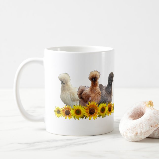 Mug Silkie Bantam Trio de poulet et tournesols (Avec donut)