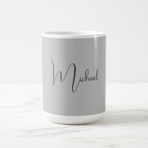 Mug Silver Color Elegant Grey Calligraphy Nom du scrip