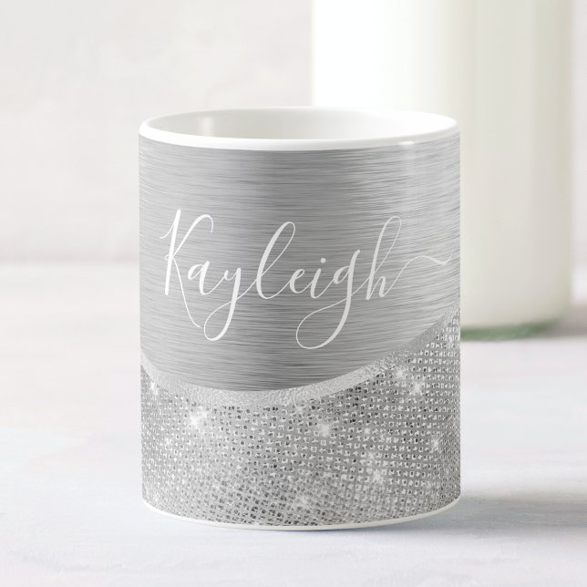Mug Silver Glitter Glam Bling Personalized (Créateur téléchargé)