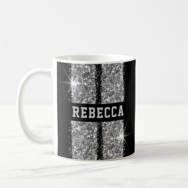 Mug Silver Racing Stripe Nom personnalisé (Gauche)