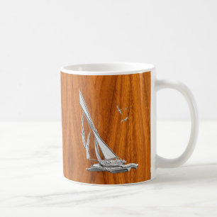 Mug Silver Regatta Sailboat on Teak Veneer