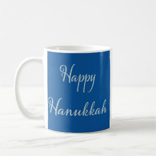 Mug Silver Script Joyeux Hanukkah Tekhelet Bleu