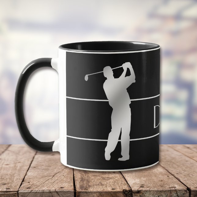 Mug Silver Silhouette Golfer Monogramme (Créateur téléchargé)