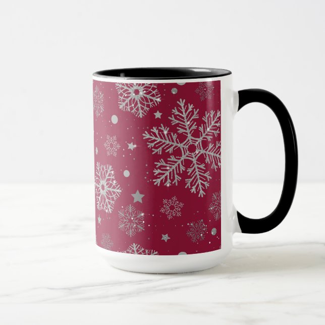 Mug Silver snowflakes on dark red (Droite)