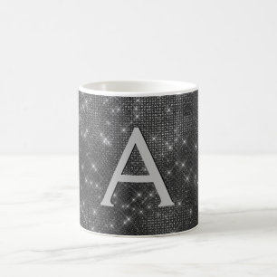 Mug Silver Sparkle Shimmer Nom du monogramme et initia