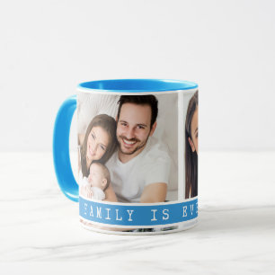 Mug Simple 2 Photo Collage Famille Citation Bleu clair