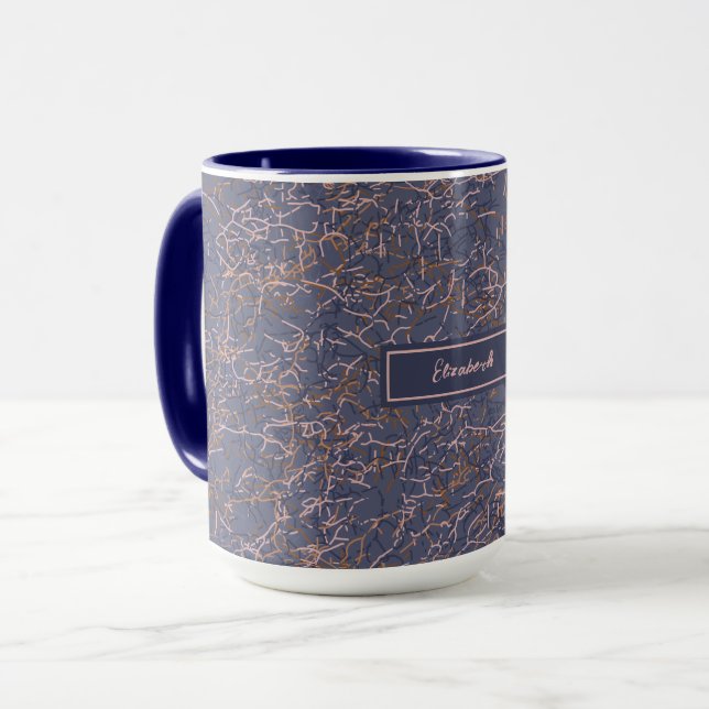 Mug Simple Abstrait Thread Art BluePattern Nom personn (Devant gauche)