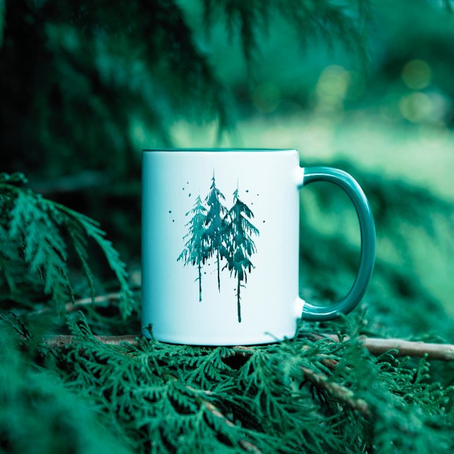 Mug Simple Aquarelle Bleu Vert Pins Restez Sauvages (Créateur téléchargé)