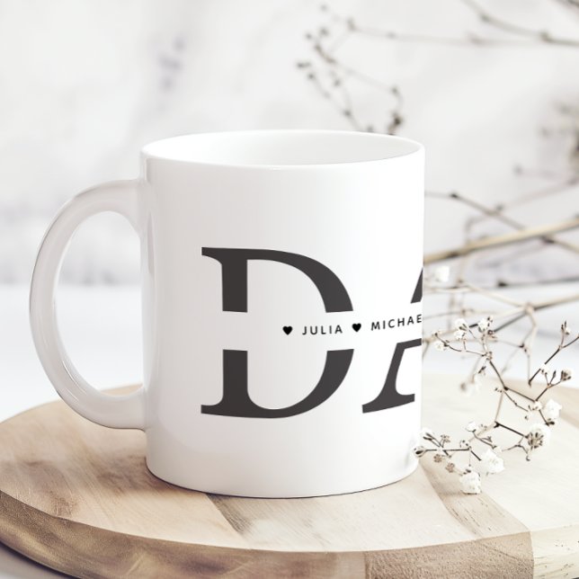 Mug Simple Blanc Noir Papa Ajouter Noms (Créateur téléchargé)