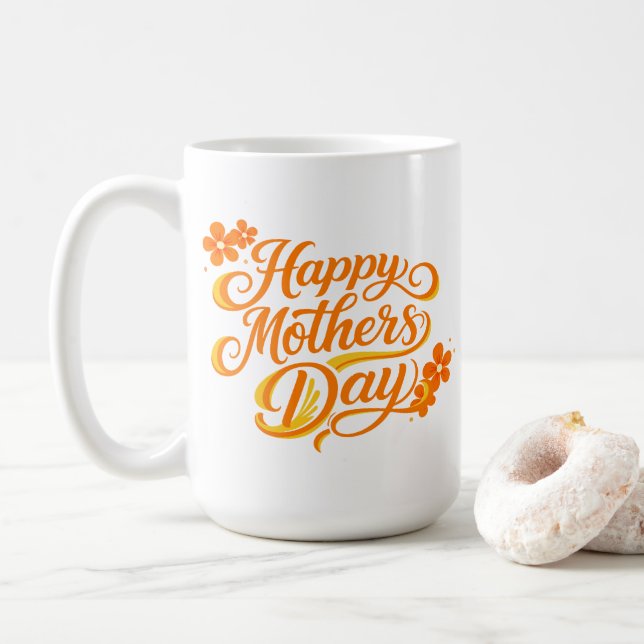 Mug Simple Bonne Fête des Mères Floral Calligraphie | (Avec donut)