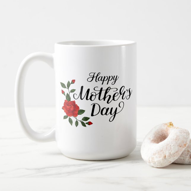 Mug Simple Bonne Fête des Mères Floral Calligraphie |  (Avec donut)