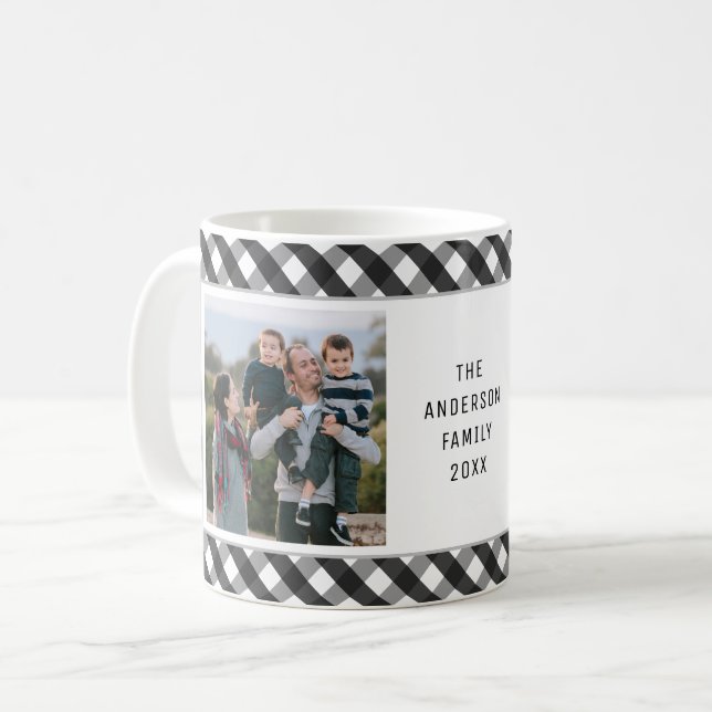 Mug Simple Buffalo Check Photo Collage Famille (Devant gauche)