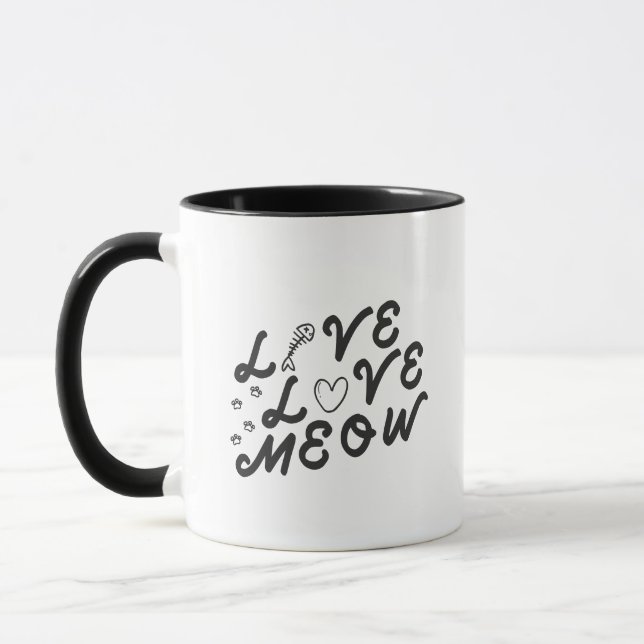 Mug Simple Charm Love Love Meow Mignon Os de Poisson (Gauche)