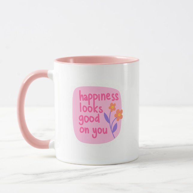 Mug Simple Charming Pink White Happiness Looks Good (Gauche)