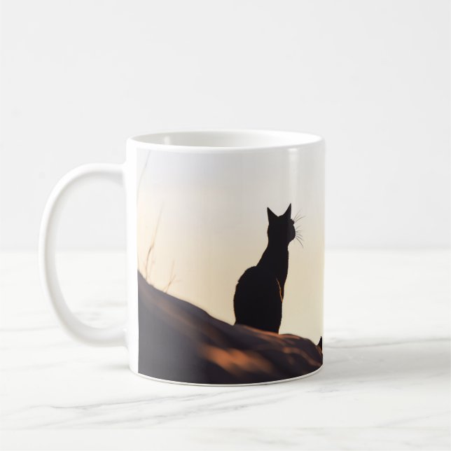 Mug Simple Chat noir Silhouette Sunset Sky personnalis (Gauche)