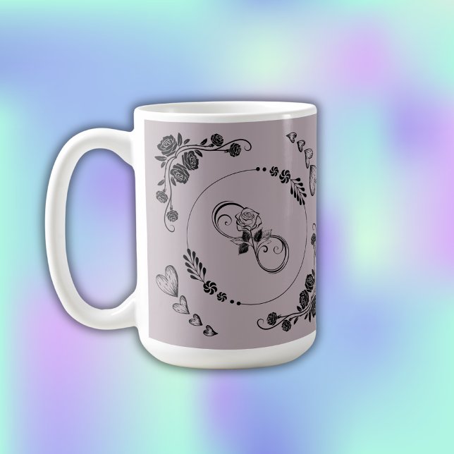 Mug Simple Coeurs noirs, Floral, Infinité sur Mauve | (Créateur téléchargé)