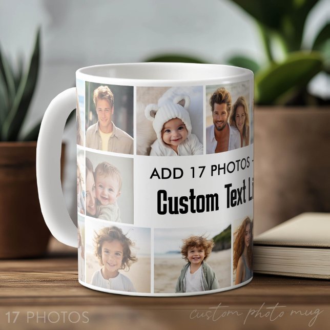 Mug Simple Collage de 17 Photos avec Zone de Texte (Custom Photo Mug with Lots of Photos)