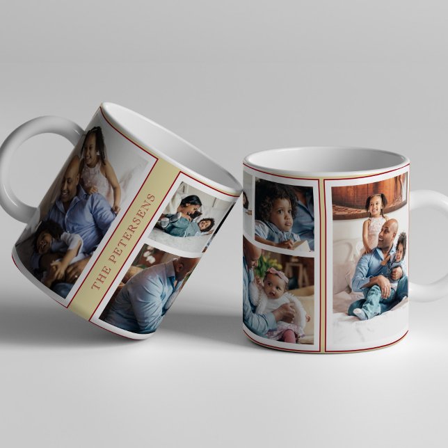 Mug Simple collage photo de Noël 5 jaune bordeaux (Créateur téléchargé)