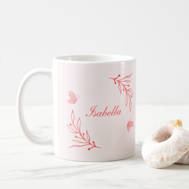 Mug simple corail rose botanique  (Avec donut)