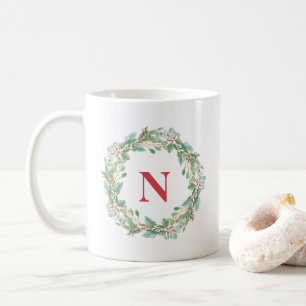 Mug Simple couronne rouge Monogramme moderne Noël