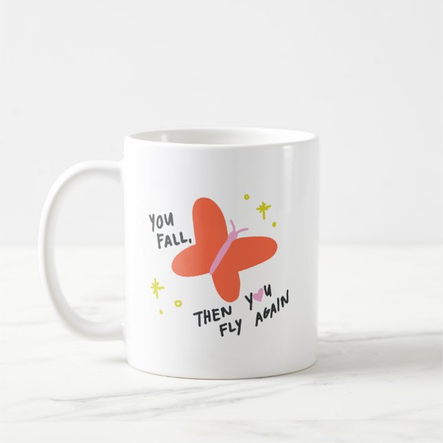 Mug Simple Cute Morning Bold Orange Butterfly Quote (Gauche)