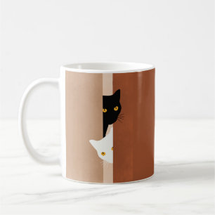 Mug Simple Cute Peeeking Chats Noir Blanc Doux Beige